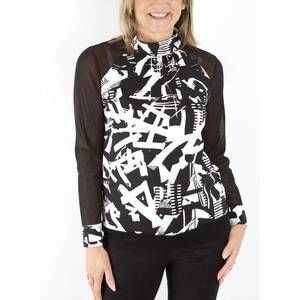 NEW DOLCEZZA mesh sleeve top in black/white